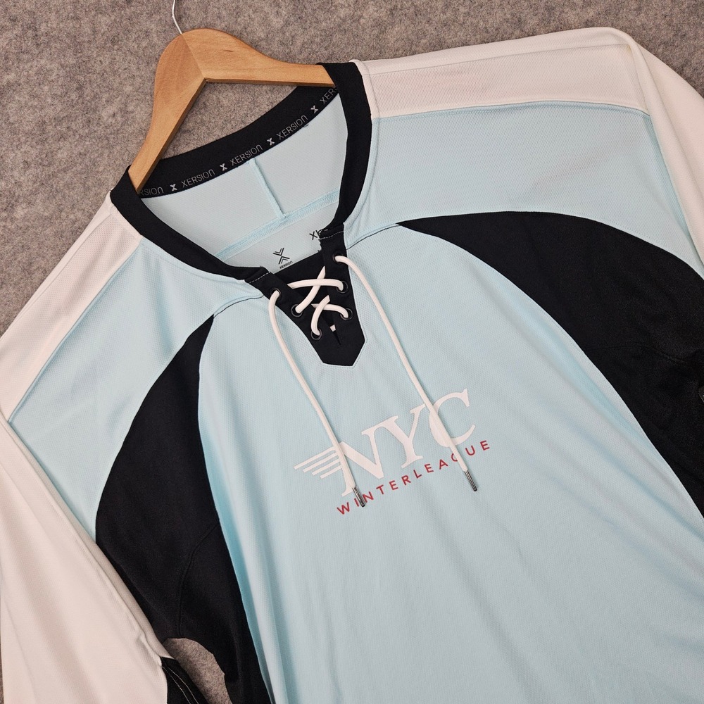 NEW Xersion Hockey Jersey Men's XL Aqua Haze Blue NYC Winter League Mesh Lace Up